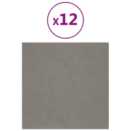 vidaXL Paneles de pared 12 uds terciopelo gris claro 30x30 cm 1,08 m²