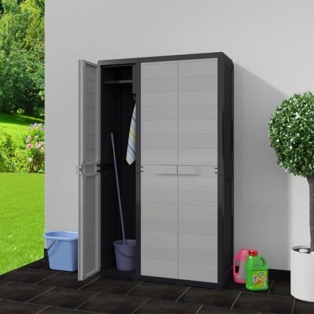 vidaXL Armario de jardín con 4 estantes negro y gris