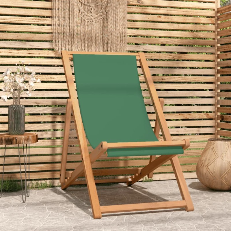 vidaXL Silla de playa plegable de madera maciza de teca verde