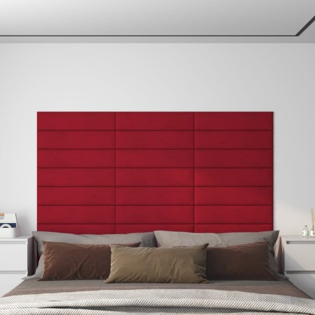 vidaXL Paneles de pared 12 uds terciopelo rojo tinto 60x15 cm 1,08 m²