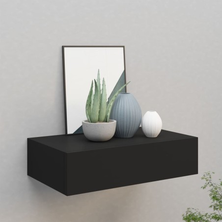 vidaXL Estante con cajón de pared MDF negro 40x23,5x10 cm