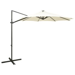 vidaXL Sombrilla voladiza con poste y luces LED 300 cm arena
