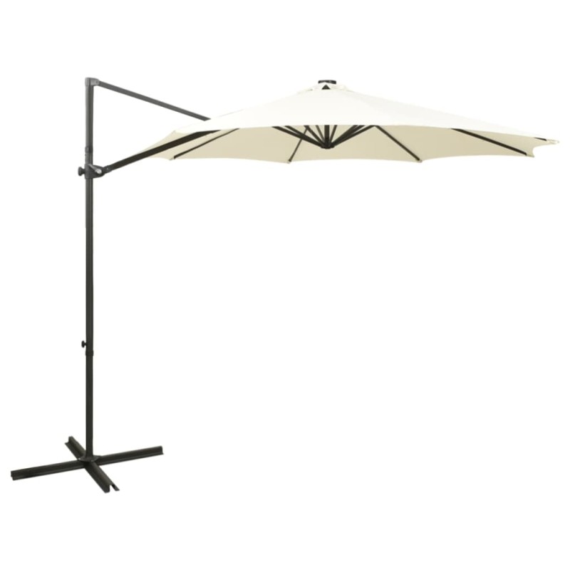 vidaXL Sombrilla voladiza con poste y luces LED 300 cm arena vidaXL Sombrilla voladiza con poste y luces LED 300 cm arena