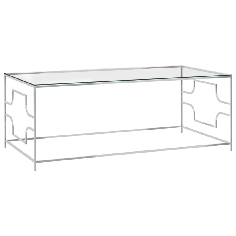 vidaXL Mesa de centro acero inoxidable y vidrio plateada 120x60x45 cm vidaXL Mesa de centro acero inoxidable y vidrio plateada 120x60x45 cm