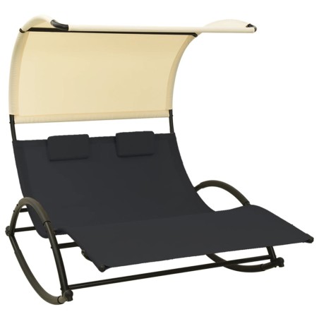 vidaXL Tumbona doble con toldo textilene color crema y negro