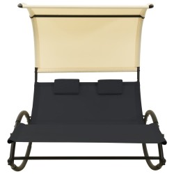 vidaXL Tumbona doble con toldo textilene color crema y negro