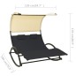 vidaXL Tumbona doble con toldo textilene color crema y negro vidaXL Tumbona doble con toldo textilene color crema y negro