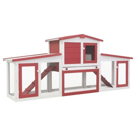 vidaXL Jaula de animales grande madera rojo y blanco 204x45x85 cm