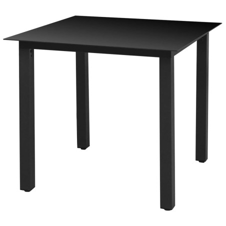 vidaXL Mesa de jardín de aluminio y vidrio negra 80x80x74 cm