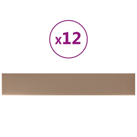 vidaXL Paneles pared 12 uds cuero sintético capuchino 90x15 cm 1,62 m²