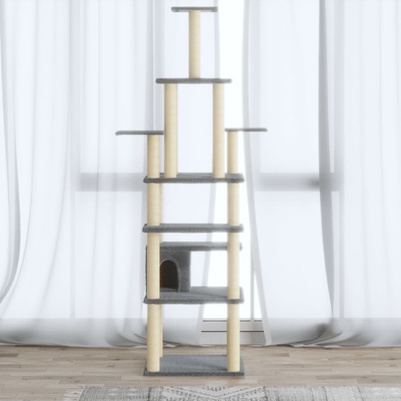 vidaXL Rascador para gatos con postes de sisal gris claro 183 cm