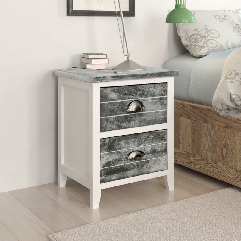 vidaXL Mesita de noche madera de Paulownia gris y blanca 38x28x45 cm vidaXL Mesita de noche madera de Paulownia gris y blanca 38x28x45 cm