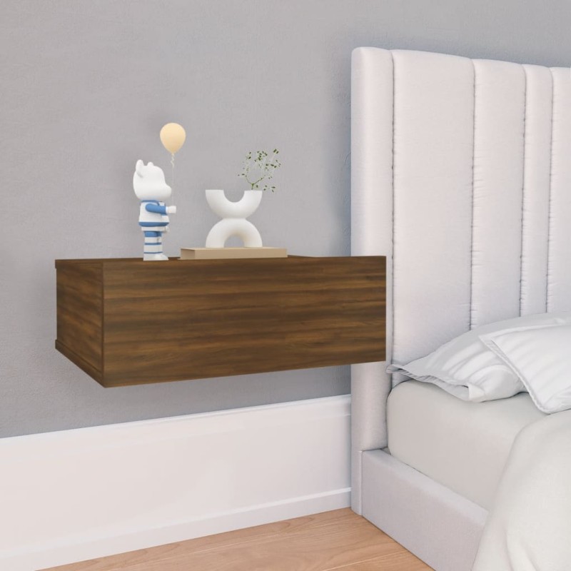 vidaXL Mesita de noche flotante 2 uds madera roble marrón 40x30x15cm vidaXL Mesita de noche flotante 2 uds madera roble marrón 40x30x15cm