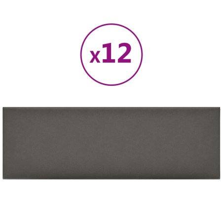 vidaXL Paneles de pared 12 uds cuero sintético gris 90x30 cm 3,24 m²