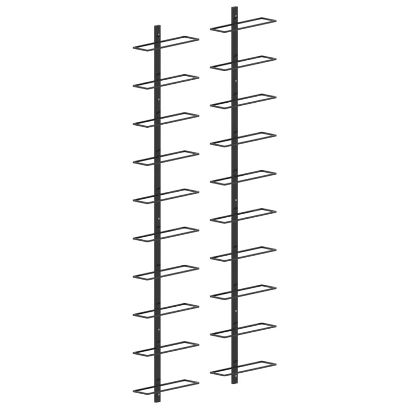 vidaXL Botelleros de pared para 20 botellas 2 unidades metal negro vidaXL Botelleros de pared para 20 botellas 2 unidades metal negro