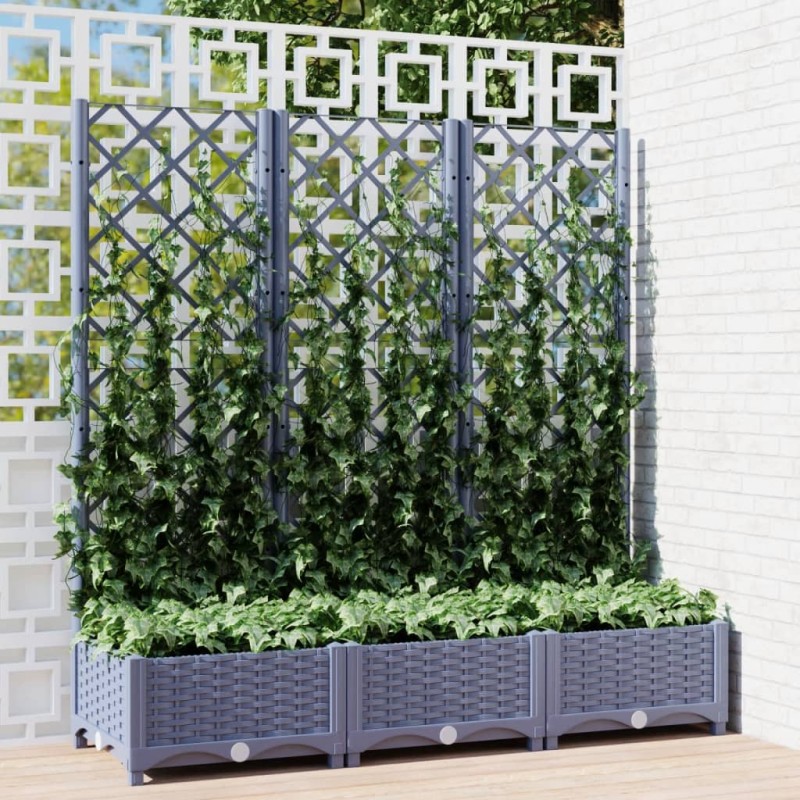 vidaXL Jardinera con enrejado PP gris oscuro 120x40x121,5 cm