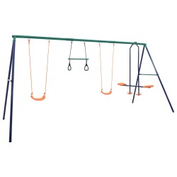 vidaXL Juego de columpios con aros de gimnasia y 4 asientos acero