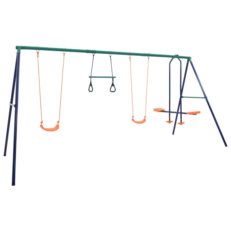 vidaXL Juego de columpios con aros de gimnasia y 4 asientos acero vidaXL Juego de columpios con aros de gimnasia y 4 asientos acero