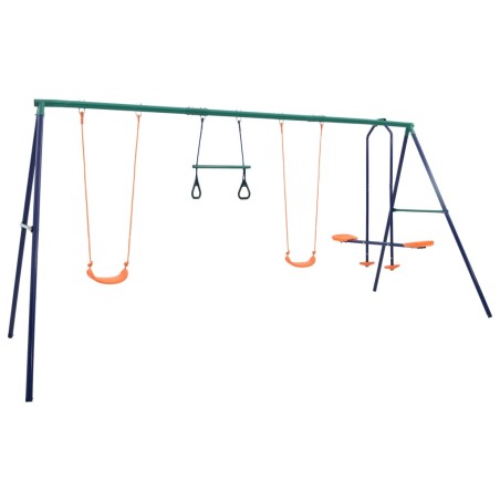 vidaXL Juego de columpios con aros de gimnasia y 4 asientos acero