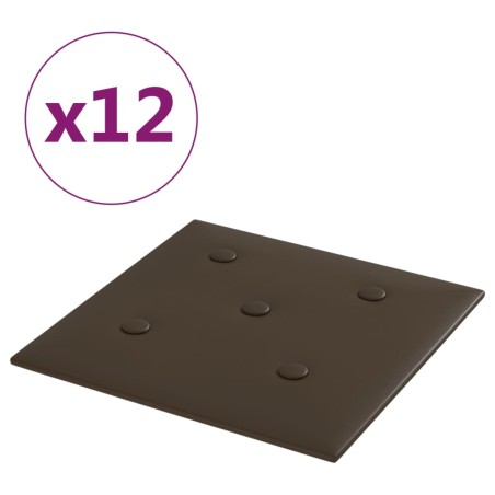 vidaXL Paneles de pared 12 uds cuero sintético marrón 30x30 cm 1,08 m²