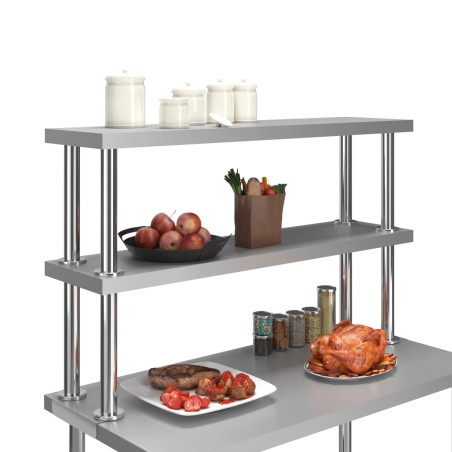 vidaXL Estante mesa de trabajo 2 niveles acero inoxidable 120x30x65 cm