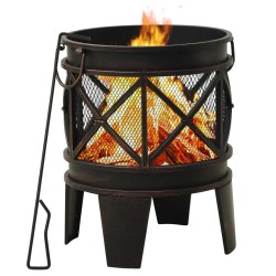 vidaXL Brasero rústico con atizador acero Φ42x54 cm
