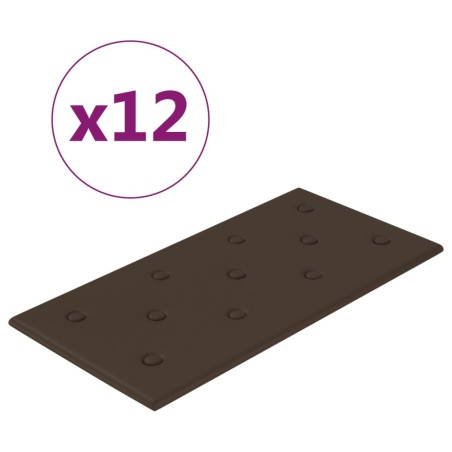 vidaXL Paneles de pared 12 uds cuero sintético marrón 60x30 cm 2,16 m²
