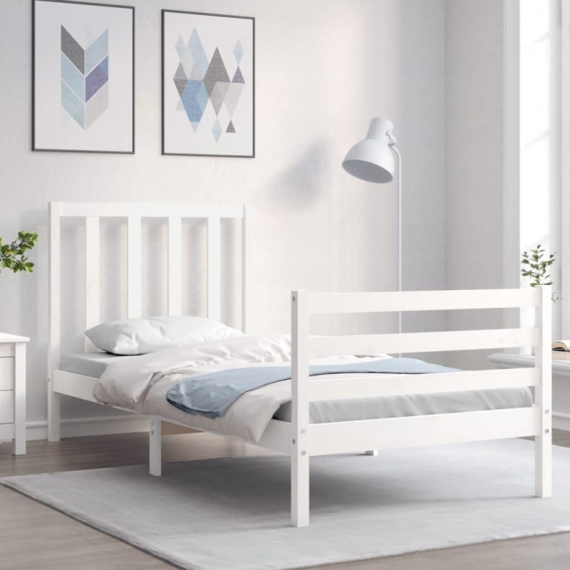 vidaXL Estructura de cama con cabecero madera maciza blanco vidaXL Estructura de cama con cabecero madera maciza blanco