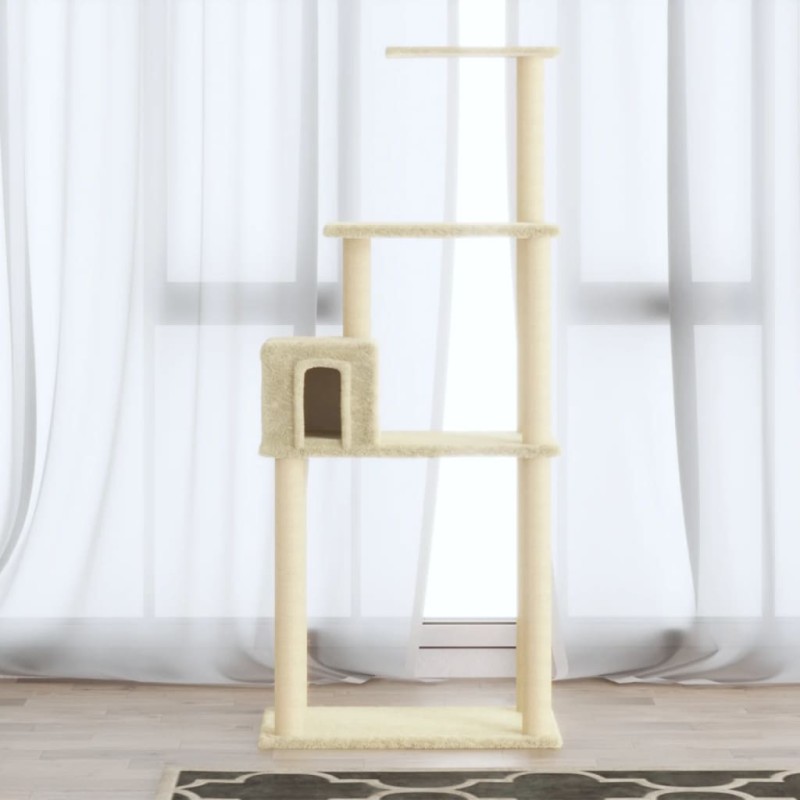 vidaXL Rascador para gatos con postes de sisal crema 147 cm vidaXL Rascador para gatos con postes de sisal crema 147 cm