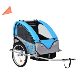 vidaXL Remolque para bicicletas y cochecito 2 en 1 azul y gris
