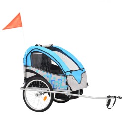 vidaXL Remolque para bicicletas y cochecito 2 en 1 azul y gris