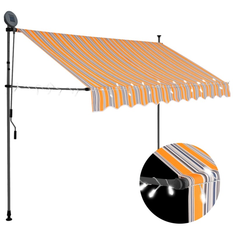 vidaXL Toldo retráctil manual con LED amarillo y azul 300 cm