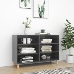 vidaXL Aparador de madera contrachapada gris brillante 103,5x35x70 cm
