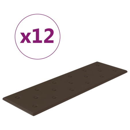 vidaXL Paneles de pared 12 uds cuero sintético marrón 90x30 cm 3,24 m²