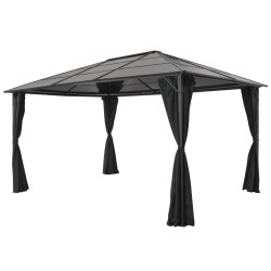 vidaXL Cenador con cortinas aluminio 4x3x2,6 m negro 