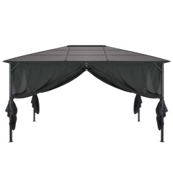 vidaXL Cenador con cortinas aluminio 4x3x2,6 m negro 