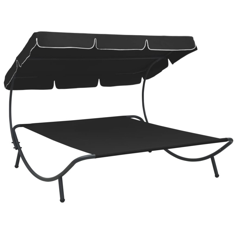 vidaXL Tumbona sofá de jardín con toldo negro
