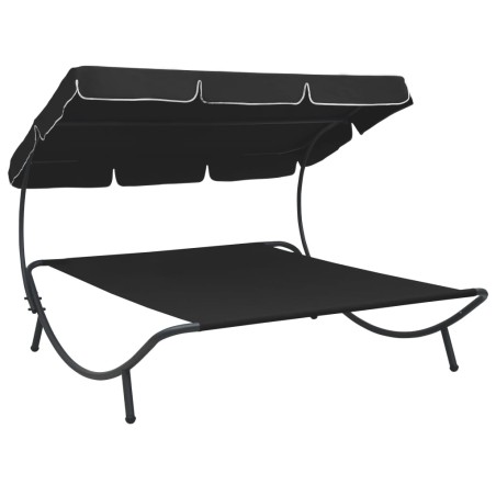 vidaXL Tumbona sofá de jardín con toldo negro