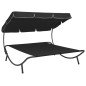 vidaXL Tumbona sofá de jardín con toldo negro