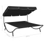vidaXL Tumbona sofá de jardín con toldo negro