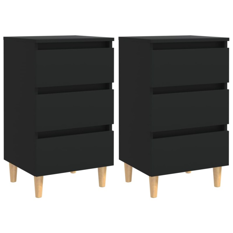 vidaXL Mesitas de noche 2 uds patas madera maciza negro 40x35x69 cm vidaXL Mesitas de noche 2 uds patas madera maciza negro 40x35x69 cm