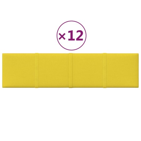 vidaXL Paneles de pared 12 uds tela amarillo claro 60x15 cm 1,08 m²