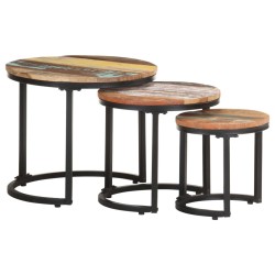 vidaXL Mesitas auxiliares 3 piezas madera maciza reciclada