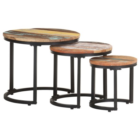 vidaXL Mesitas auxiliares 3 piezas madera maciza reciclada