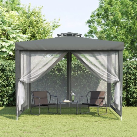 vidaXL Cenador con doble techo de tela gris antracita 3x3x2,68 m