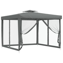 vidaXL Cenador con doble techo de tela gris antracita 3x3x2,68 m