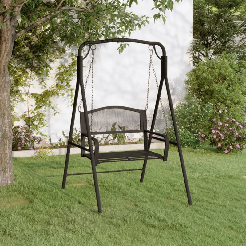 vidaXL Banco mecedor de acero negro 124 cm vidaXL Banco mecedor de acero negro 124 cm