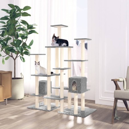 vidaXL Rascador para gatos con postes de sisal gris claro 145 cm