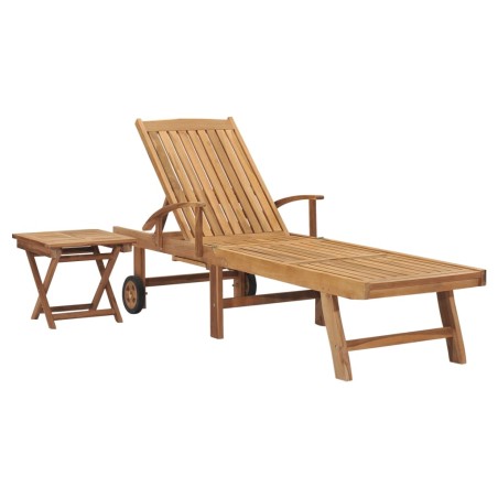 vidaXL Tumbona con mesita madera maciza de teca 