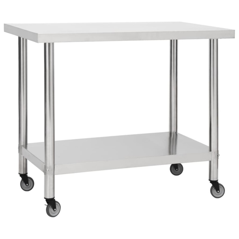 vidaXL Mesa de trabajo para cocina con ruedas acero inox 80x60x85 cm vidaXL Mesa de trabajo para cocina con ruedas acero inox 80x60x85 cm